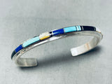 Signed Vintage Native American Zuni Turquoise Lapis Mother Of Pearl Sterling Silver Bracelet-Nativo Arts
