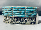 Hasteen Heavy 126 Gram Vintage Native American Navajo Sterling Silver Turquois Einlay Bracelet-Nativo Arts