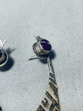 Native American One Of The Best Vintage Lakota Blue Gem Turquoise Sterling Silver Earrings-Nativo Arts