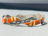 Important Vintage Native American Navajo Tom Jackson Coral Inlay Sterling Silver Link Bracelet-Nativo Arts