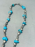 Massive Vintage Native American Navajo Turquoise Sterling Silver Necklace Old-Nativo Arts