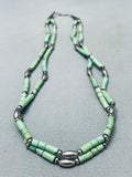 Superior Vintage Native American Navajo Tubed Green Turquoise Sterling Silver Necklace-Nativo Arts