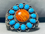 Huge Vintage Native American Navajo Spiny Oyster, Blue Gem Turquoise Sterling Silver Bracelet-Nativo Arts