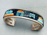 6.5 Inch Wrist Vintage Native American Navajo Hogan Inlay Sterling Silver Turquoise Bracelet-Nativo Arts
