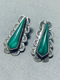 Sparkling Vintage Native American Navajo Malachite Sterling Silver Earrings-Nativo Arts
