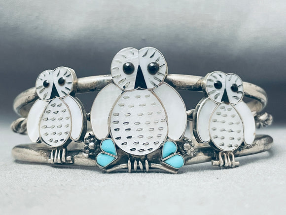 Important White Owl Vintage Native American Zuni Pearl Turquoise