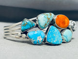 Colorful Native American Navajo Signed Turquoise Spiny White Buffalo Sterling Silver Bracelet-Nativo Arts