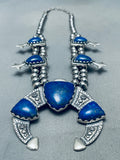 130 Grams Vintage Southwest Lapis Sterling Silver Squash Blossom Necklace-Nativo Arts
