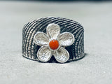 Fantastic Native American Navajo Coral Sterling Silver Ring Signed Darryl Dean Begay-Nativo Arts