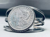 Sturdy 80 Grams Vintage Native American Navajo Hand Tooled Coin Sterling Silver Bracelet-Nativo Arts