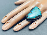 Sturdy 19 Grams Vintage Native American Navajo Triangle Turquoise Sterling Silver Ring Old-Nativo Arts