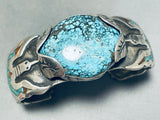 Fantastic!! Vintage Native American Navajo Turquoise Bird Inlay Sterling Silver Bracelet Old-Nativo Arts
