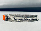 Stellar!! Vintage Native American Navajo Chunky Coral Sterling Silver Kachina Bracelet-Nativo Arts