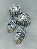 Traditional Vintage Native American Navajo Sterling Silver Feather Earrings-Nativo Arts