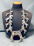 Gasp! Coral Horse Native American Navajo Sterling Silver Squash Blossom Necklace!-Nativo Arts