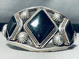 One Of The Most Unique Vintage Native American Navajo Onyx Sterling Silver Bracelet Cuff-Nativo Arts