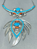 One Of The Biggest Most Crazy Vintage Navajo Turquoise Sterling Silver Necklace-Nativo Arts