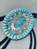 One Of The Best Vintage Native American Zuni Blue Gem Turquoise Sterling Silver Bolo Tie-Nativo Arts