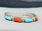 Outstanding Vintage Native American Zuni Blue Gem Turquoise & Coral Sterling Silver Bracelet-Nativo Arts