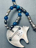 Incredible Vintage Native American Navajo Lapis Bear Sterling Silver Inlay Necklace-Nativo Arts