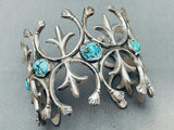 One Of The Most Intricate Tall Vintage Native American Navajo Turquoise Sterling Silver Bracelet-Nativo Arts