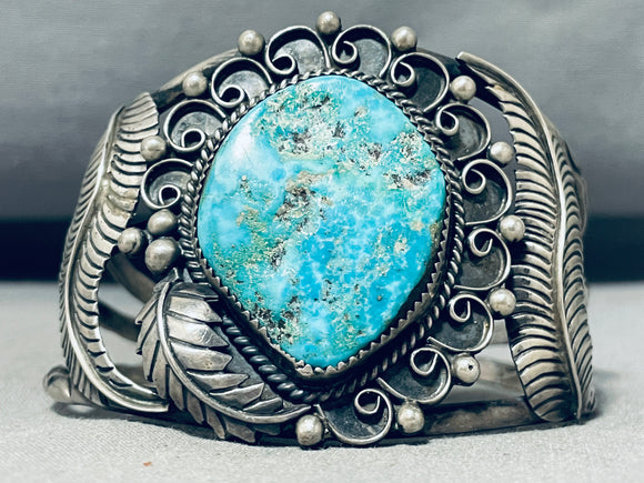 Magnificent Vintage Native American Navajo Morenci Turquoise Sterling Silver Huge Bracelet-Nativo Arts