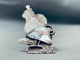 Detailed Vintage Native American Zuni Quail Bird Inlay Sterling Silver Ring Old-Nativo Arts