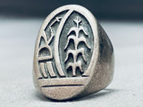 Plant And Cloud Vintage Native American Hopi Sterling Silver Heavy Mens Ring-Nativo Arts