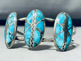 Dave Yellowhorse! Vintage Native American Navajo Blue Diamond Turquoise Sterling Silver Bracelet-Nativo Arts