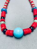 Native American Very Unique Santo Domingo Coral Turquoise Sterling Silver Necklace-Nativo Arts