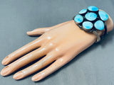 Signed Heavy 89 Grams Vintage Native American Navajo Cluster Turquoise Sterling Silver Bracelet-Nativo Arts
