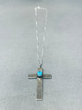 Special Vintage Native American Navajo Morenci Turquoise Sterling Silver Cross Necklace-Nativo Arts