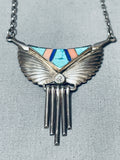 Important Larry Martinez Chavez Vintage Native American Zuni Inlay Sterling Silver Necklace-Nativo Arts