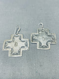 Incredible Vintage Native American Navajo Sterling Silver Cross Dangle Earrings-Nativo Arts