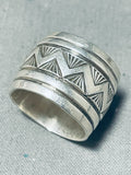 Tremendous Native American Navajo Sterling Silver Drum Band Ring-Nativo Arts
