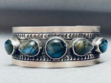 Rare Blue Stones Navajo Intricate Stamp Sterling Silver Bracelet-Nativo Arts