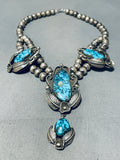 One Of The Best Vintage Native American Navajo Bisbee Turquoise Sterling Silver Necklace-Nativo Arts
