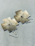 Supreme Vintage Native American Navajo Sterling Silver Cross Handstamped Earrings-Nativo Arts