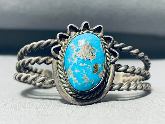Hand Twisted Wire Cuff Vintage Native American Navajo Turquoise Sterling Silver Bracelet-Nativo Arts