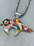 Important Vintage Native American Navajo Brownbear Inlay Turquoise Sterling Silver Necklace-Nativo Arts