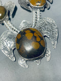 420 Grams Native American Navajo Turquoise Turtle Squash Blossom Necklace Sterling Silver-Nativo Arts