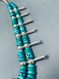 183 Grams Native American Navajo Tortoise Turquoise Sterling Silver Squash Blossom Necklace