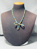 Bow Of Turquoise Native American Navajo Sterling Silver Necklace-Nativo Arts