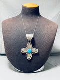 Native American Delbert Secatero Old Kingman Turquoise Sterling Silver Zia Necklace-Nativo Arts