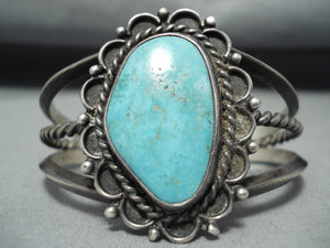 Tremendous Vintage Native American Navajo Pilot Mountain Turquoise Sterling Silver Bracelet-Nativo Arts