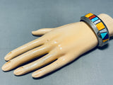6.5 Inch Wrist Vintage Native American Navajo Turquoise Inlay Sterling Silver Bracelet Cuff-Nativo Arts