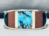 Moonstar Unique Vintage Native American Zuni Turquoise Inlay Sterling Silver Bracelet-Nativo Arts