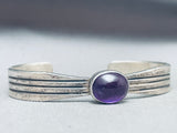 Stunning Vintage Native American Navajo Amethyst Sterling Silver Chiseled Bracelet-Nativo Arts