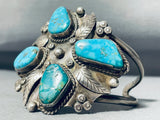 Big Museum Vintage Native American Navajo Turquoise Sterling Silver Leaf Bracelet Cuff-Nativo Arts