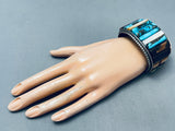 One Of The Best Ever Vintage Native American Navajo Turquoise Inlay Sterling Silver Bracelet-Nativo Arts